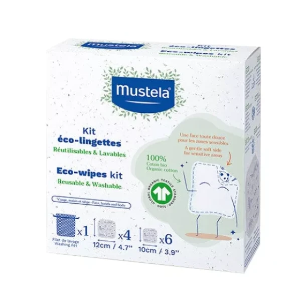 MUSTELA BEBÉ KIT TOALHETE LAVÁVEIS/REUTILIZÁVEIS 2 TAMANHOS RECARGA 10 + SACO LAVAGEM