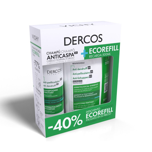 DERCOS TECHNIQUE PROMO CHAMPÔ CASPA OLEOSA 400ML + CHAMPÔ CASPA OLEOSA RECARGA 500ML + DESC 40%